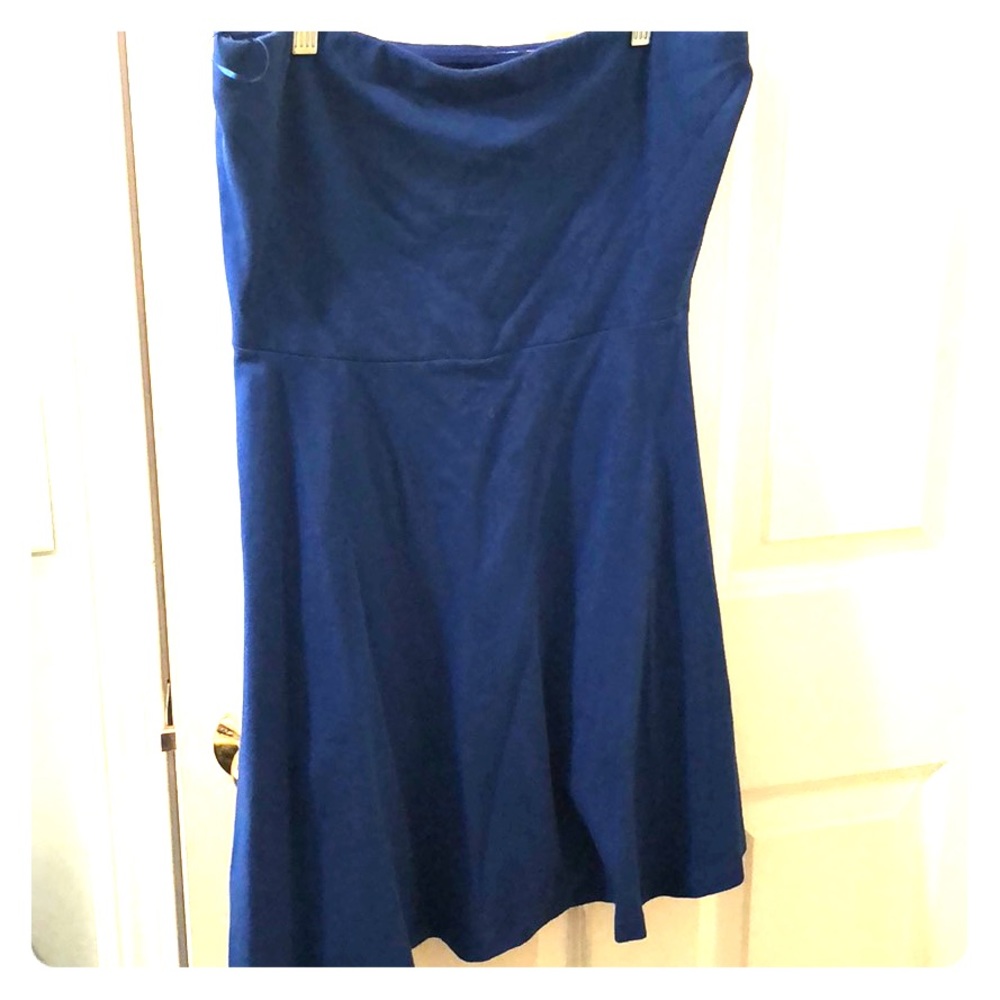 Express cotton large blue strapless dress